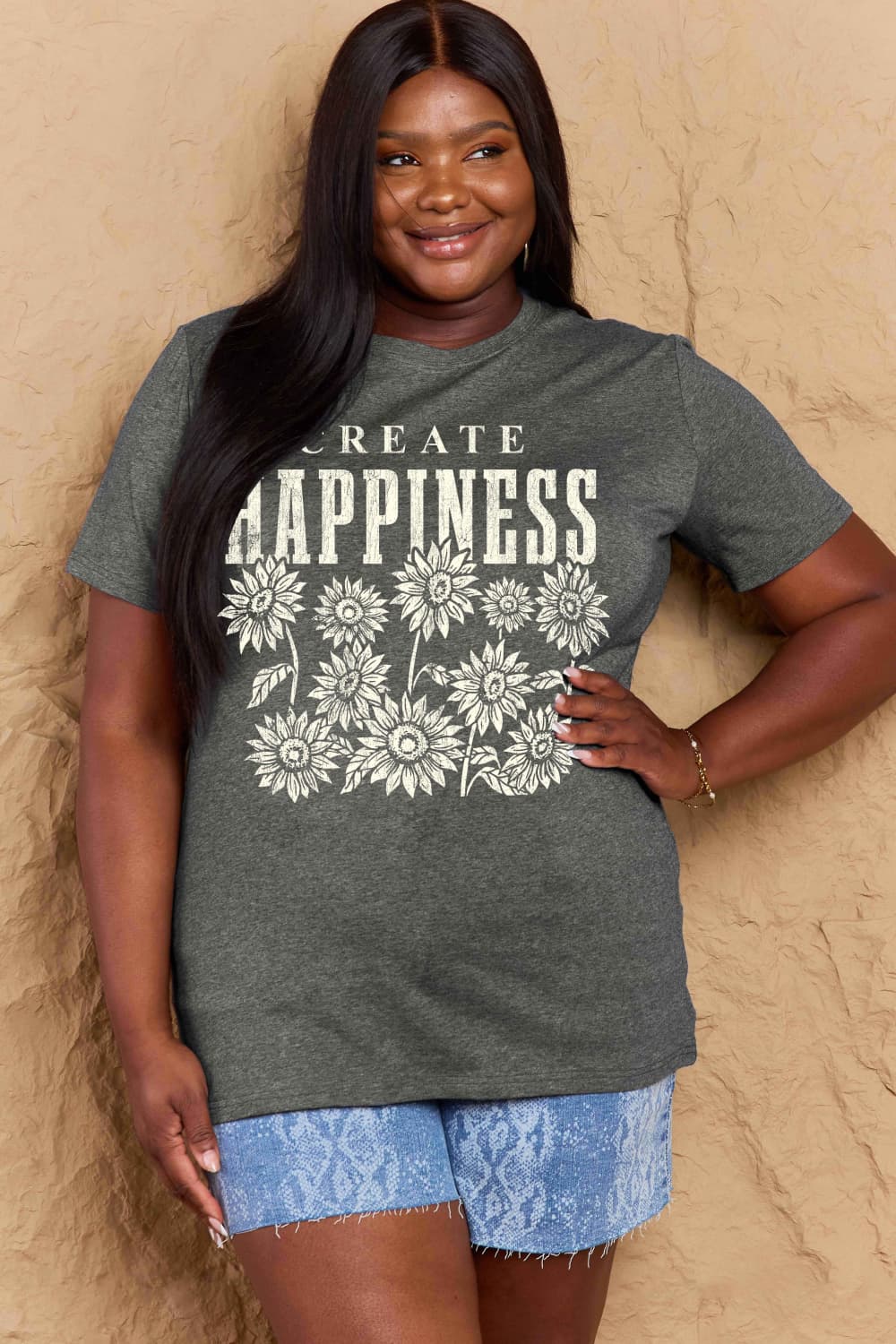 Simply Love Full Size CREATE HAPPINESS Graphic Cotton T-Shirt The Stout Steer