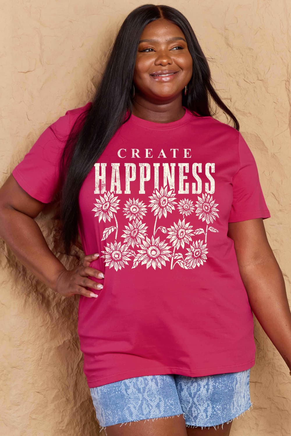 Simply Love Full Size CREATE HAPPINESS Graphic Cotton T-Shirt The Stout Steer