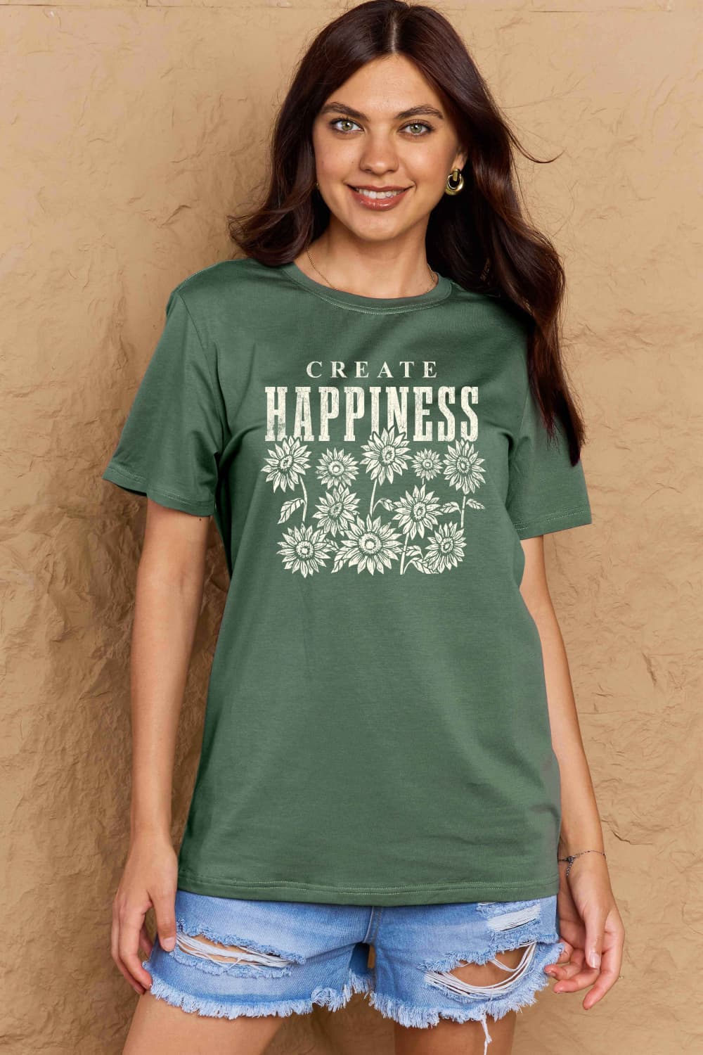 Simply Love Full Size CREATE HAPPINESS Graphic Cotton T-Shirt The Stout Steer