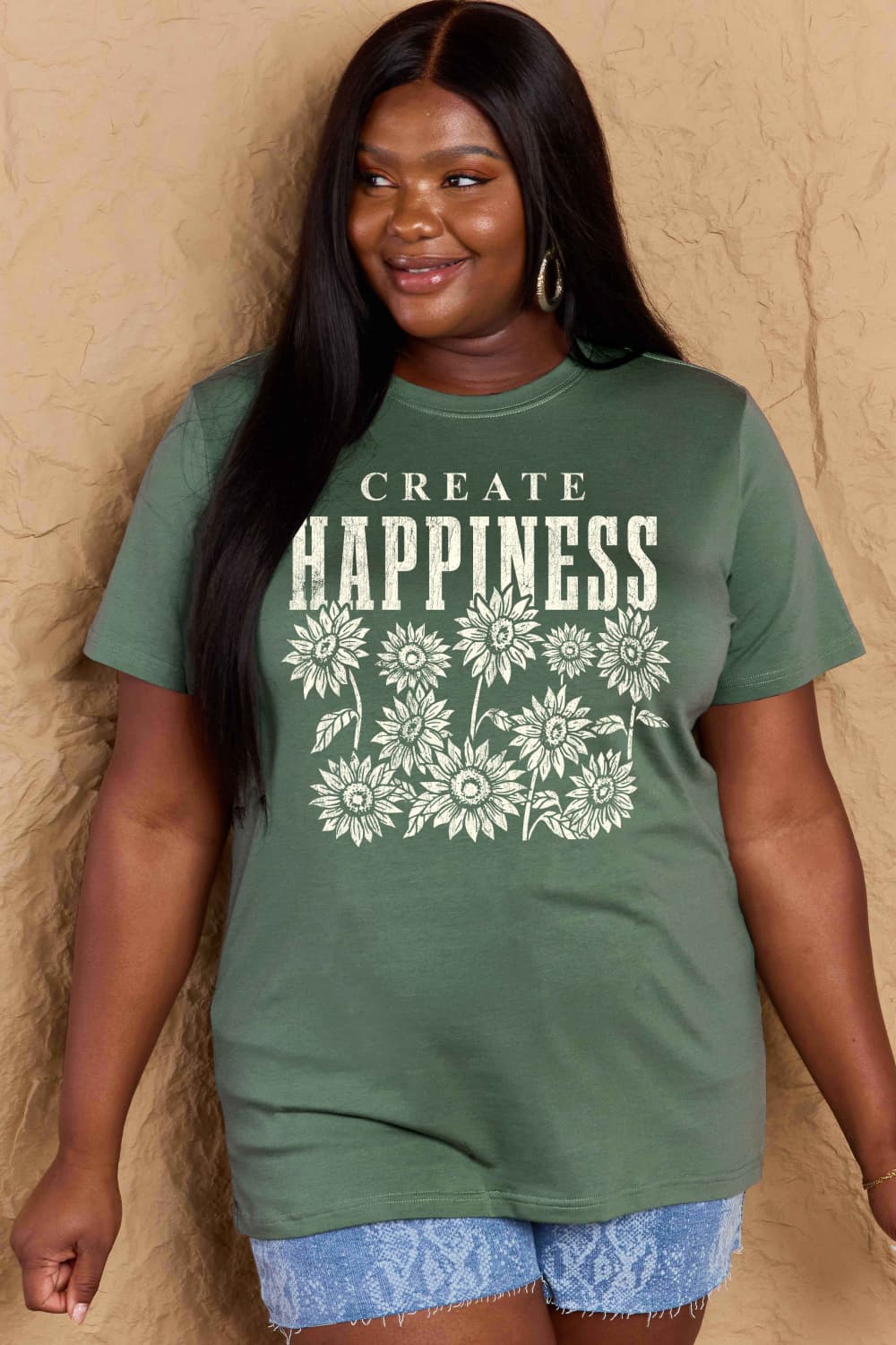 Simply Love Full Size CREATE HAPPINESS Graphic Cotton T-Shirt The Stout Steer