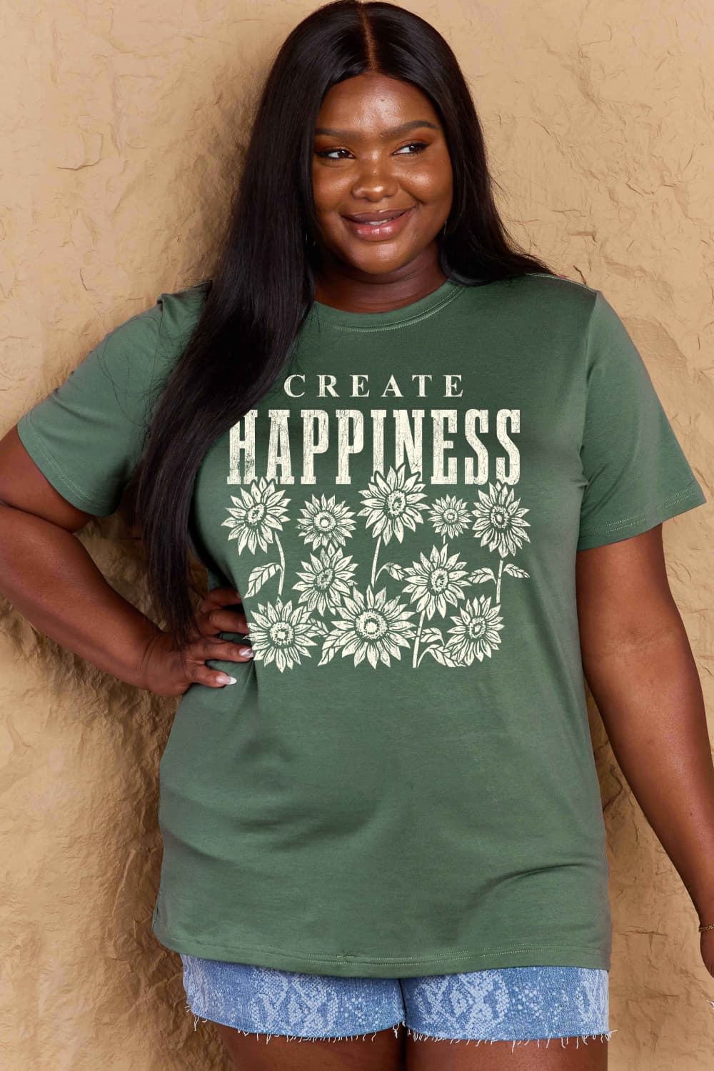 Simply Love Full Size CREATE HAPPINESS Graphic Cotton T-Shirt The Stout Steer