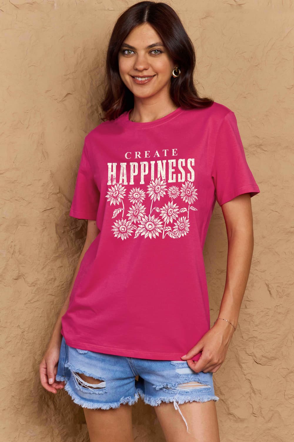 Simply Love Full Size CREATE HAPPINESS Graphic Cotton T-Shirt The Stout Steer