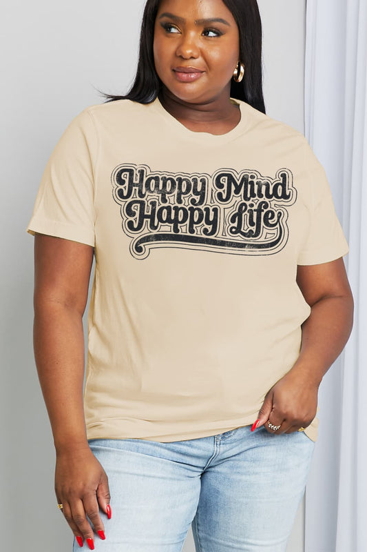 Simply Love Full Size HAPPY MIND HAPPY LIFE Graphic Cotton Tee The Stout Steer