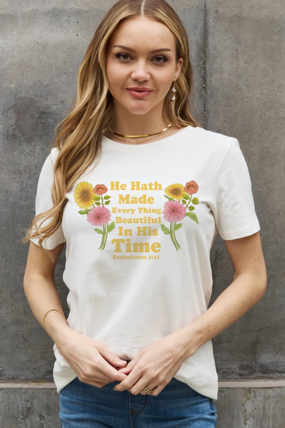 Simply Love Full Size HE HATH MADE EVERY THING BEAUTIFUL IN HIS TIME ECCLESIATES 3:11 Graphic Cotton Tee The Stout Steer