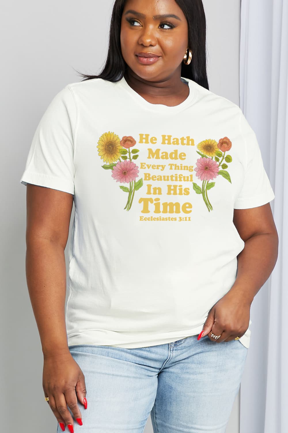 Simply Love Full Size HE HATH MADE EVERY THING BEAUTIFUL IN HIS TIME ECCLESIATES 3:11 Graphic Cotton Tee The Stout Steer