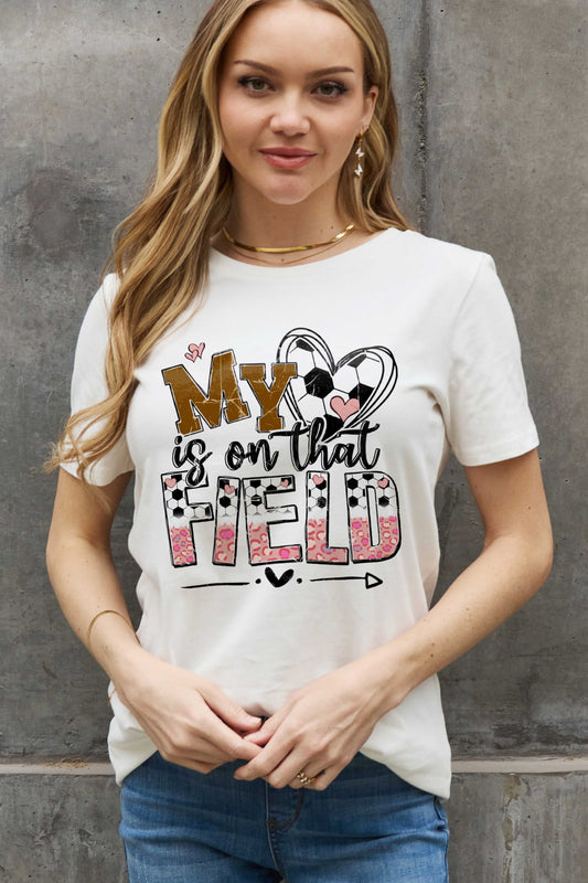 Simply Love Full Size MY HEART IS ON THAT FIELD Graphic Cotton Tee The Stout Steer