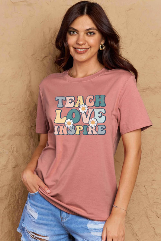 Simply Love Full Size TEACH LOVE INSPIRE Graphic Cotton T-Shirt The Stout Steer