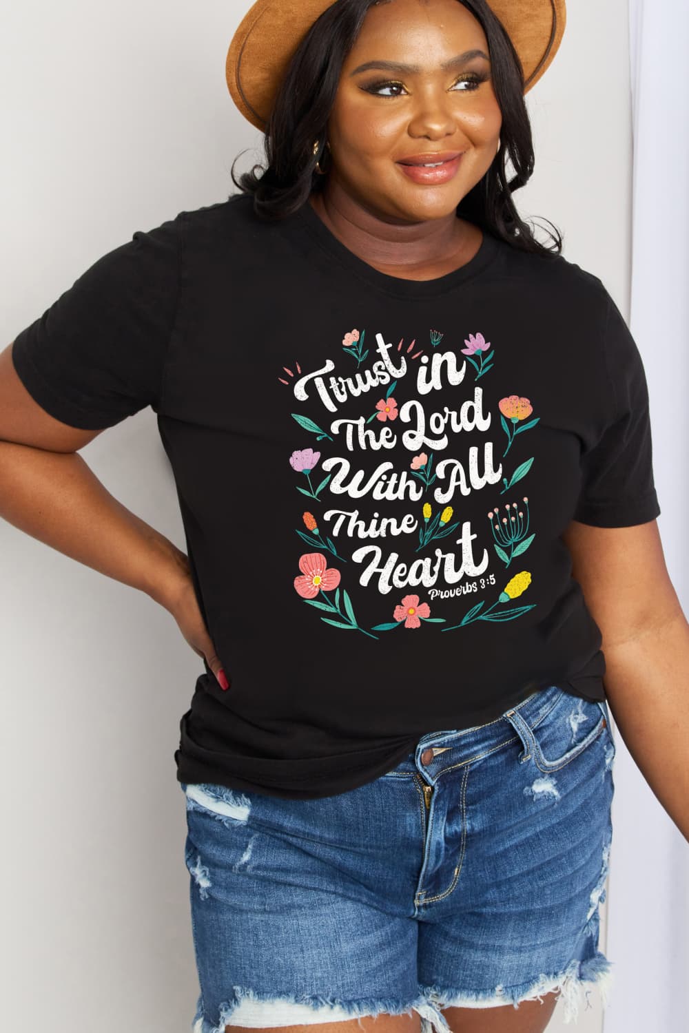 Simply Love Full Size TRUST IN THE LORD WITH ALL THINE HEART PROVERBS 3:5 Graphic Cotton Tee The Stout Steer