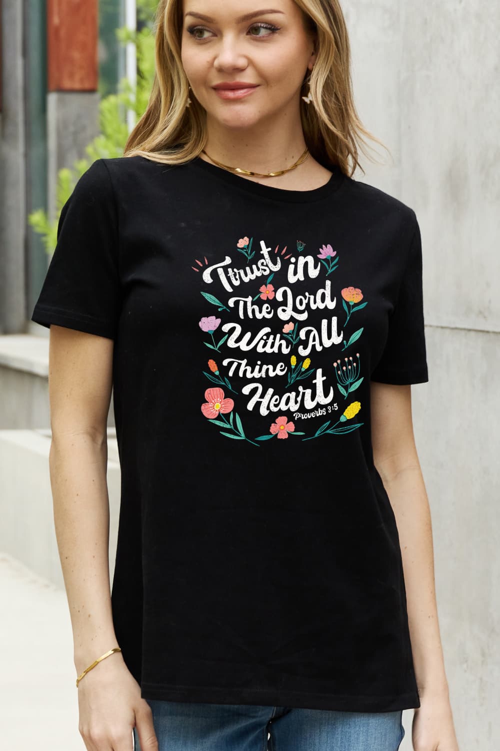 Simply Love Full Size TRUST IN THE LORD WITH ALL THINE HEART PROVERBS 3:5 Graphic Cotton Tee The Stout Steer