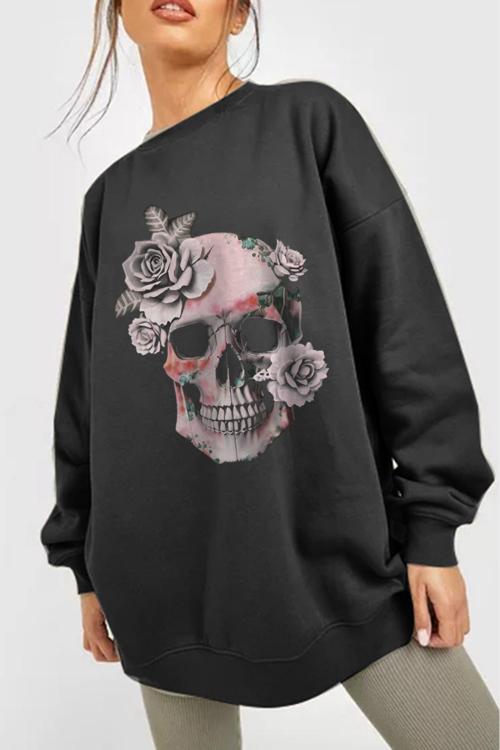 Simply Love Simply Love Full Size Dropped Shoulder SKULL Graphic Sweatshirt The Stout Steer