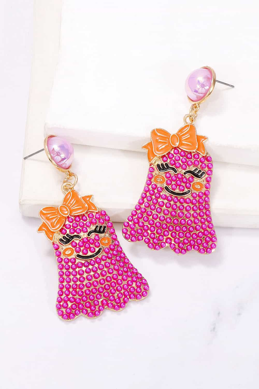 Smiling Ghost Shape Synthetic Pearl Earrings The Stout Steer