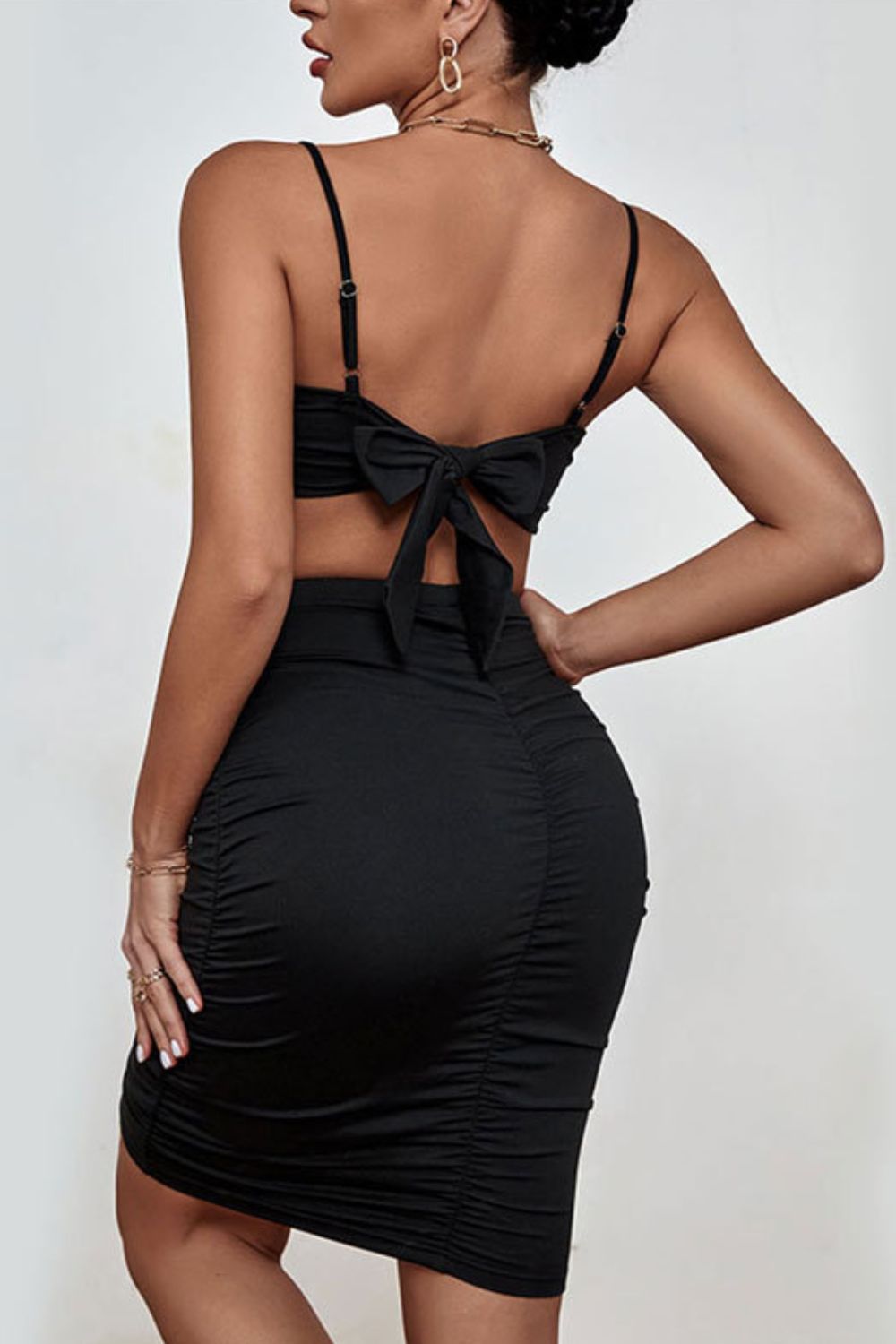 Spaghetti Strap Cropped Top and Ruched Skirt Set The Stout Steer
