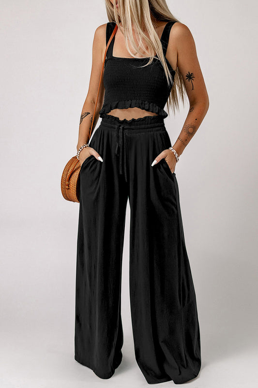 Square Neck Cropped Tank Top and Long Pants Set The Stout Steer