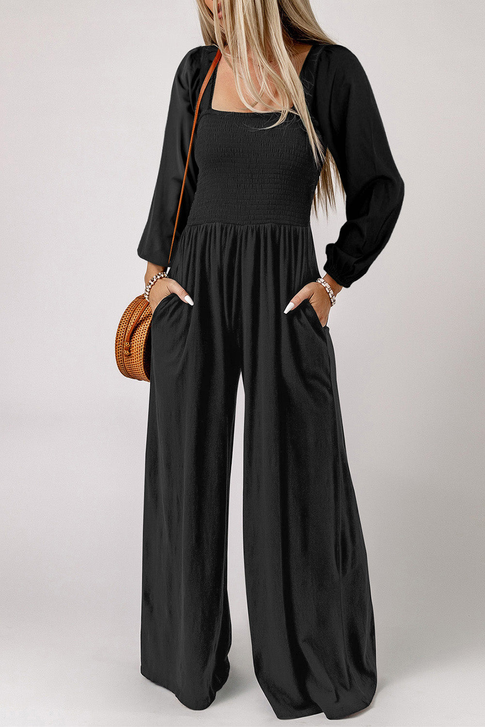 Square Neck Raglan Sleeve Jumpsuit with Pocket The Stout Steer