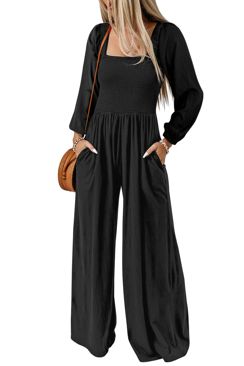 Square Neck Raglan Sleeve Jumpsuit with Pocket The Stout Steer