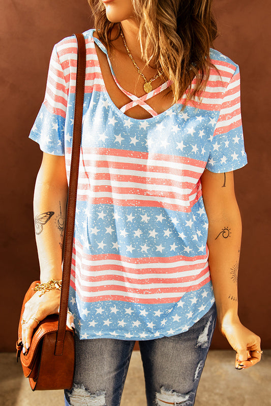 Stars and Stripes Crisscross Tee The Stout Steer