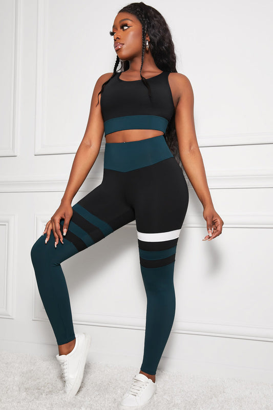 Striped Sports Bra and High Waisted Yoga Leggings Set The Stout Steer