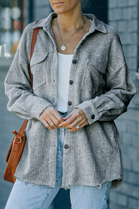 Textured Button Down Shirt Jacket with Pockets The Stout Steer