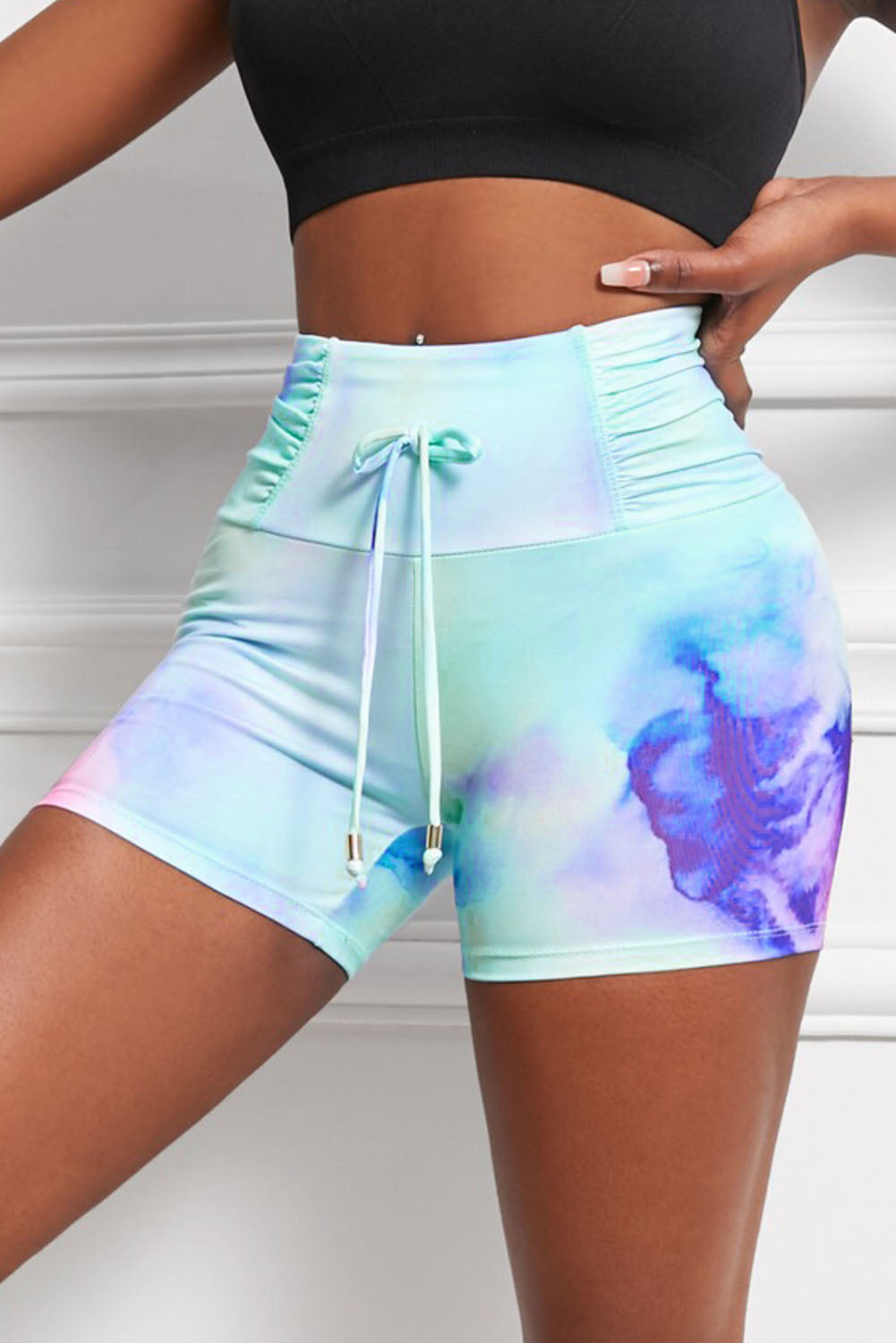 Tie-Dye Tie Detail Ruched Sports Shorts The Stout Steer