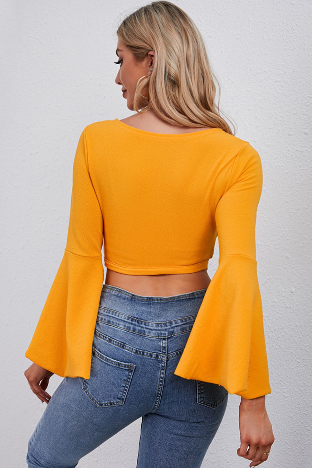 Tie Front Flare Sleeve Cropped Top The Stout Steer