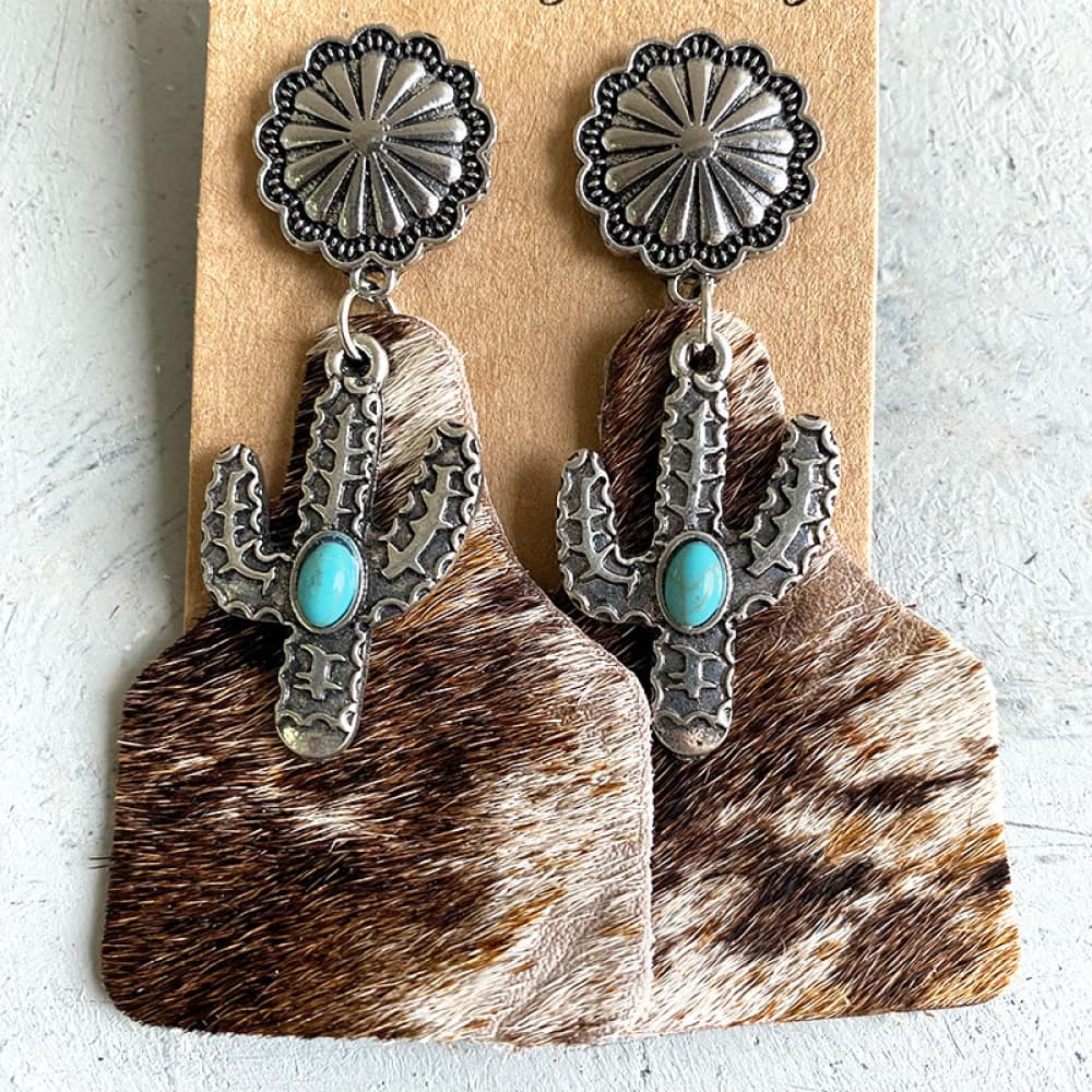 Turquoise Decor Cactus Alloy Earrings The Stout Steer