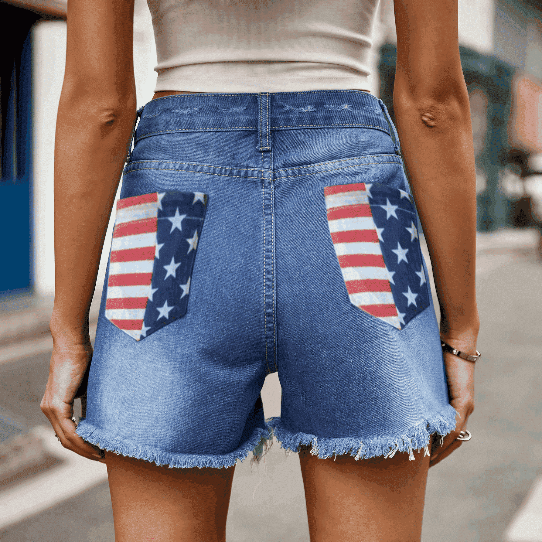 US Flag Distressed Denim Shorts The Stout Steer