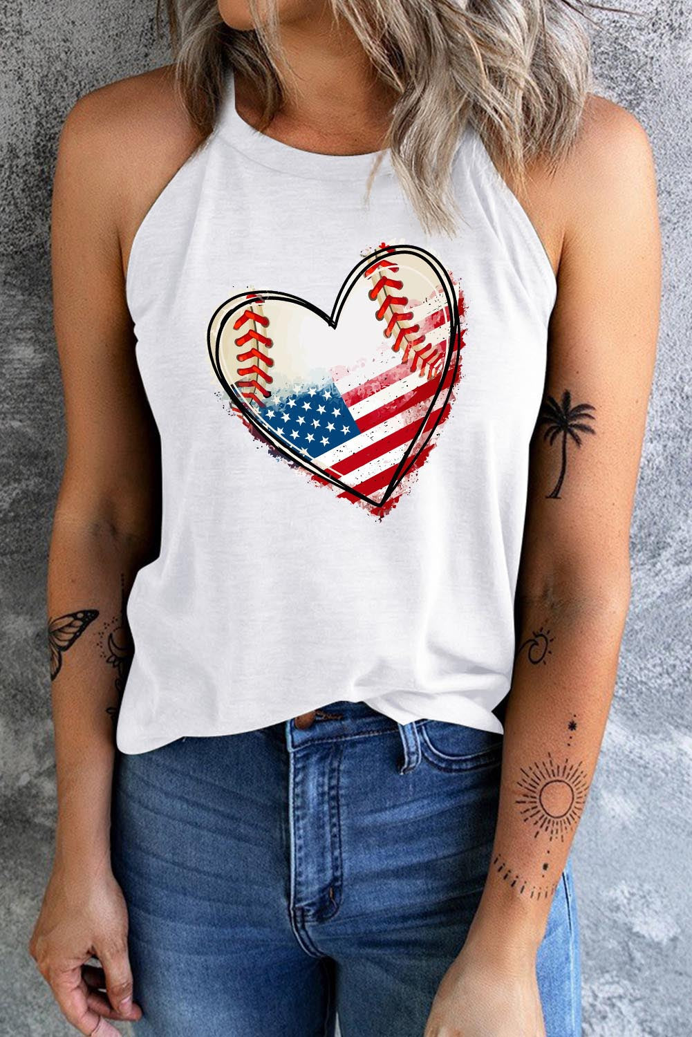 US Flag Heart Graphic Tank The Stout Steer