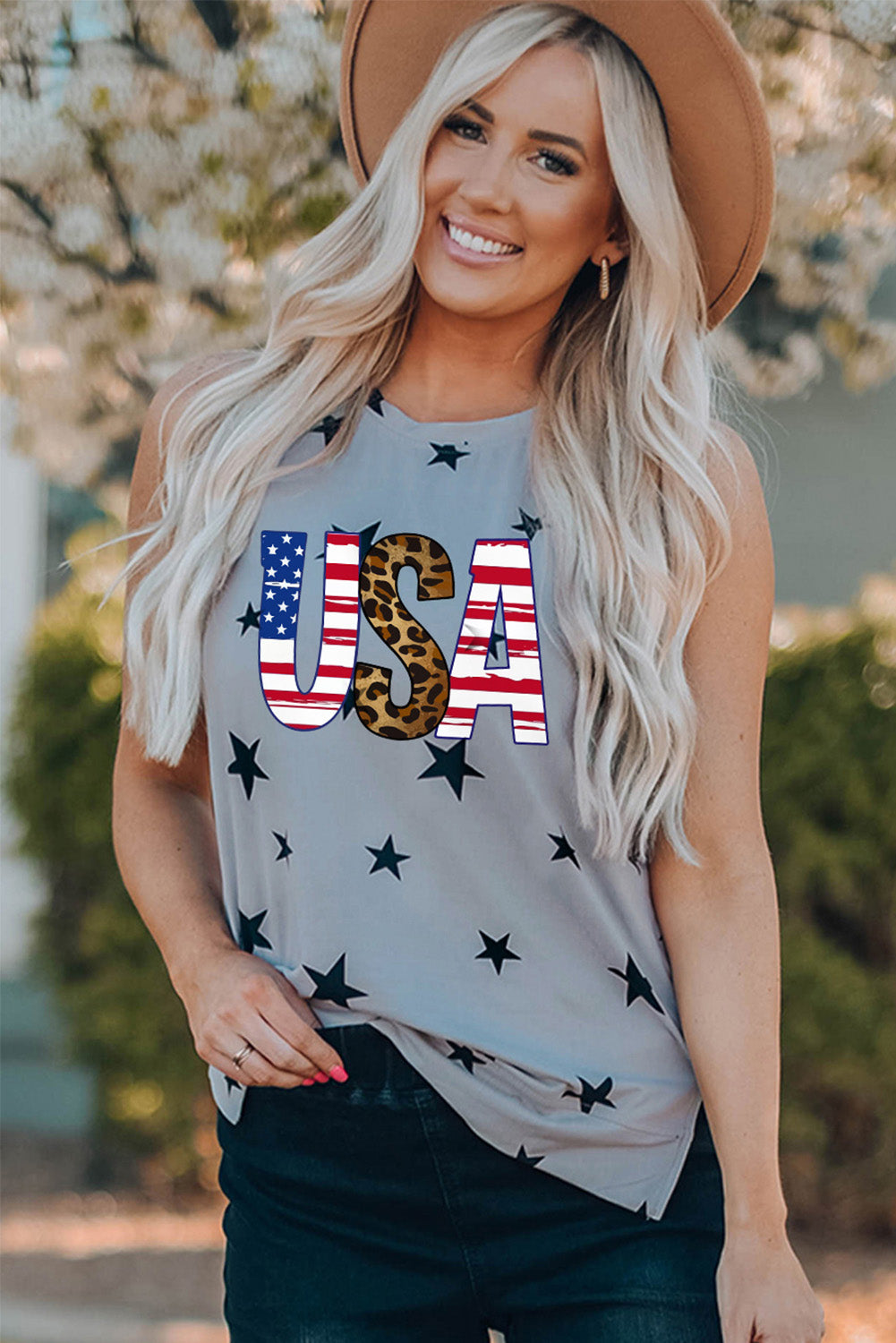 USA Star Print Tank with Slits The Stout Steer