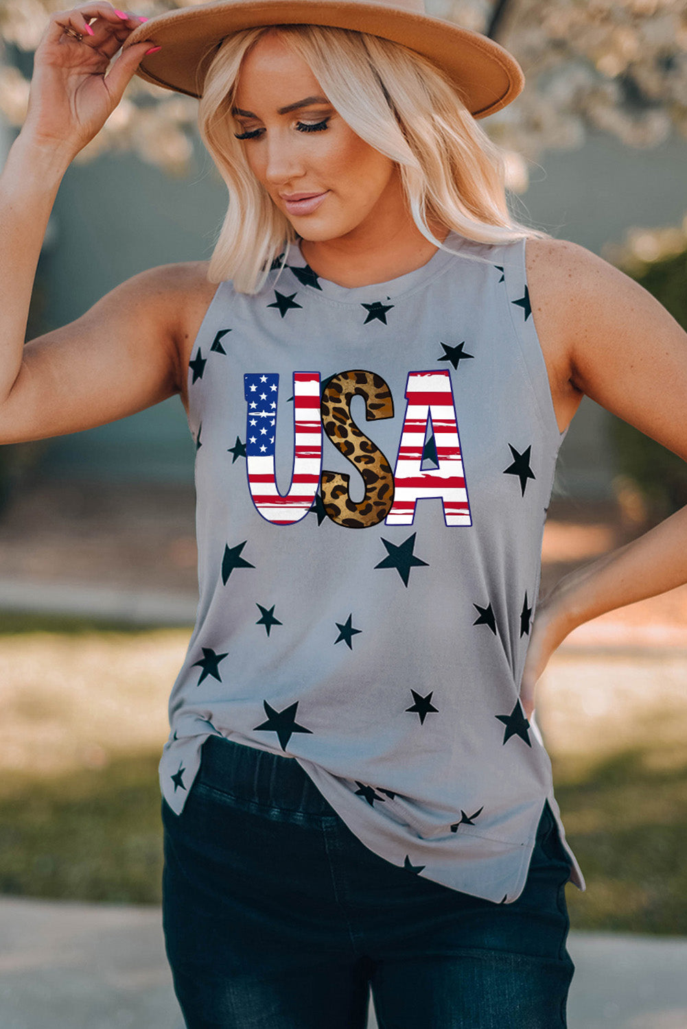 USA Star Print Tank with Slits The Stout Steer