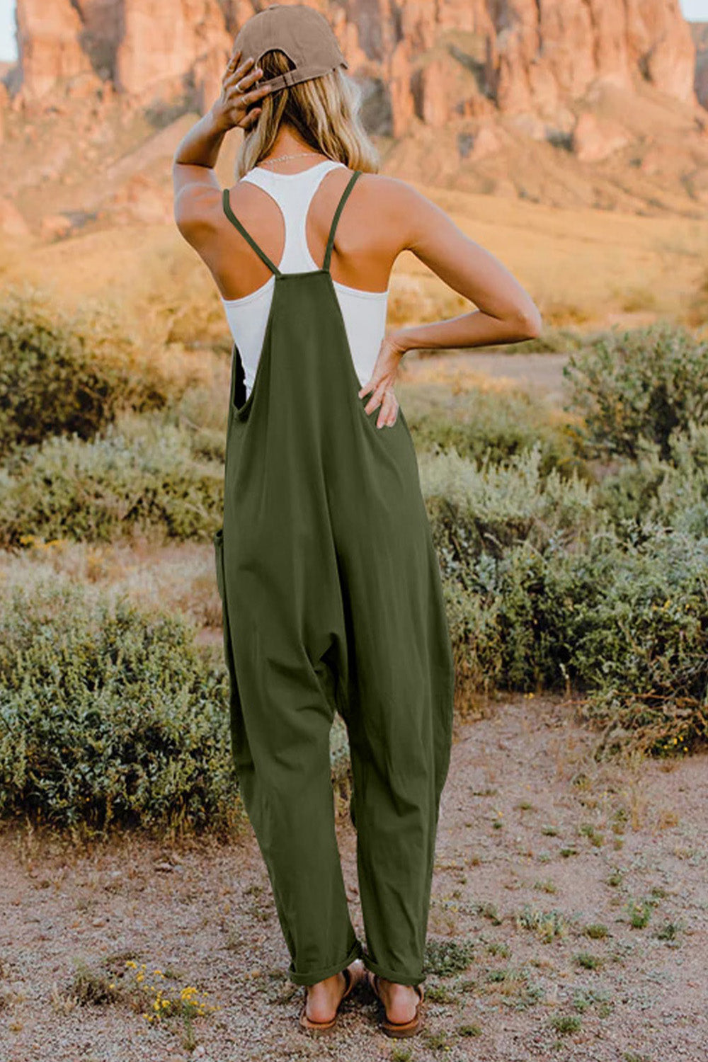 V-Neck Sleeveless Jumpsuit with Pocket The Stout Steer