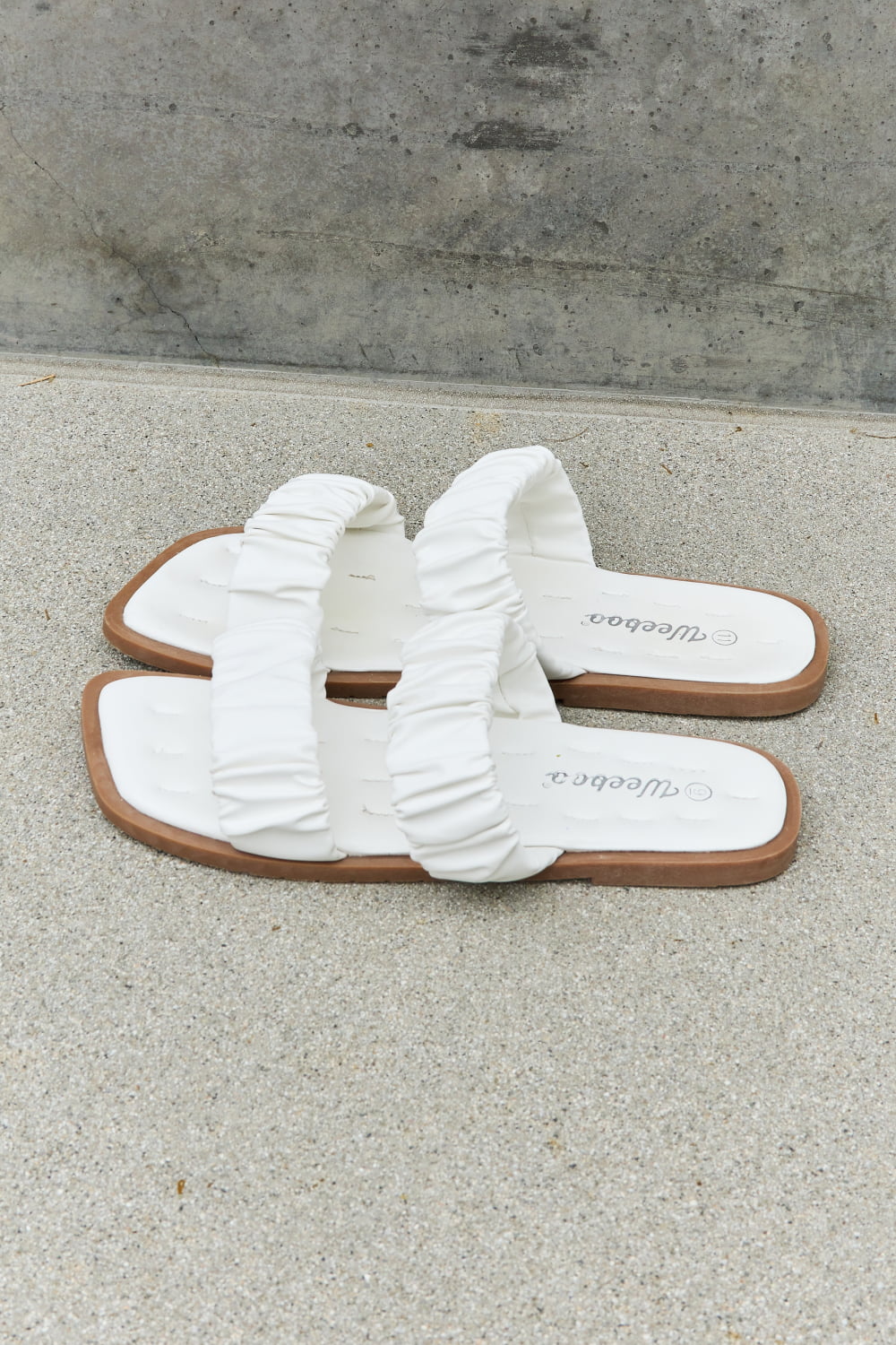 Weeboo Double Strap Scrunch Sandal in White The Stout Steer