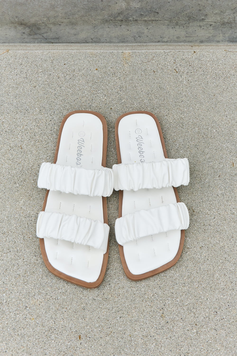 Weeboo Double Strap Scrunch Sandal in White The Stout Steer