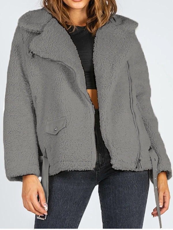 Zip-Up Belted Sherpa Jacket The Stout Steer