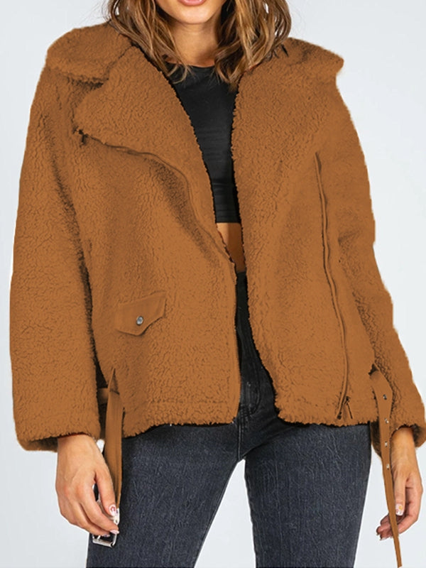 Zip-Up Belted Sherpa Jacket The Stout Steer