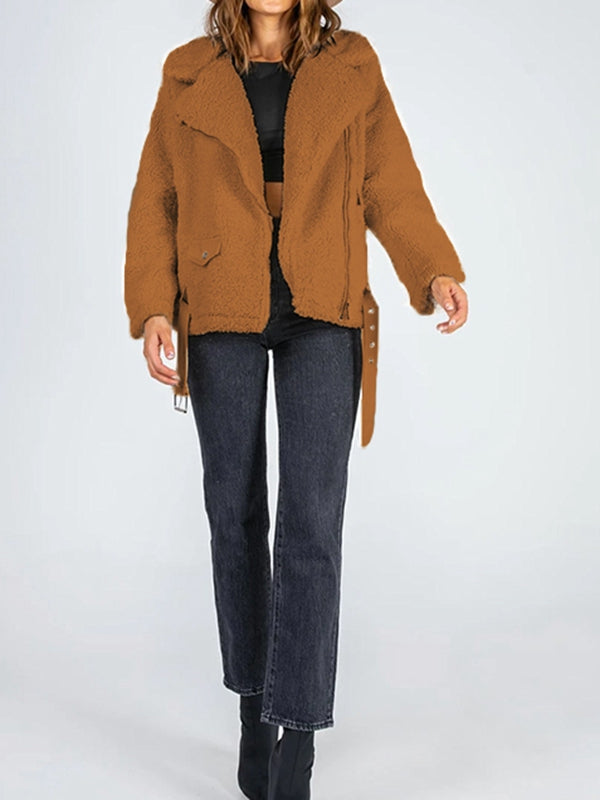 Zip-Up Belted Sherpa Jacket The Stout Steer