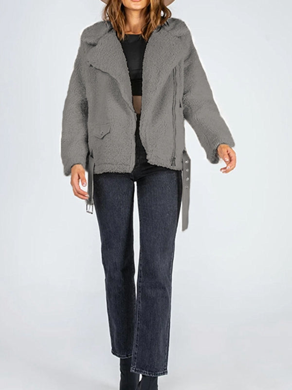 Zip-Up Belted Sherpa Jacket The Stout Steer