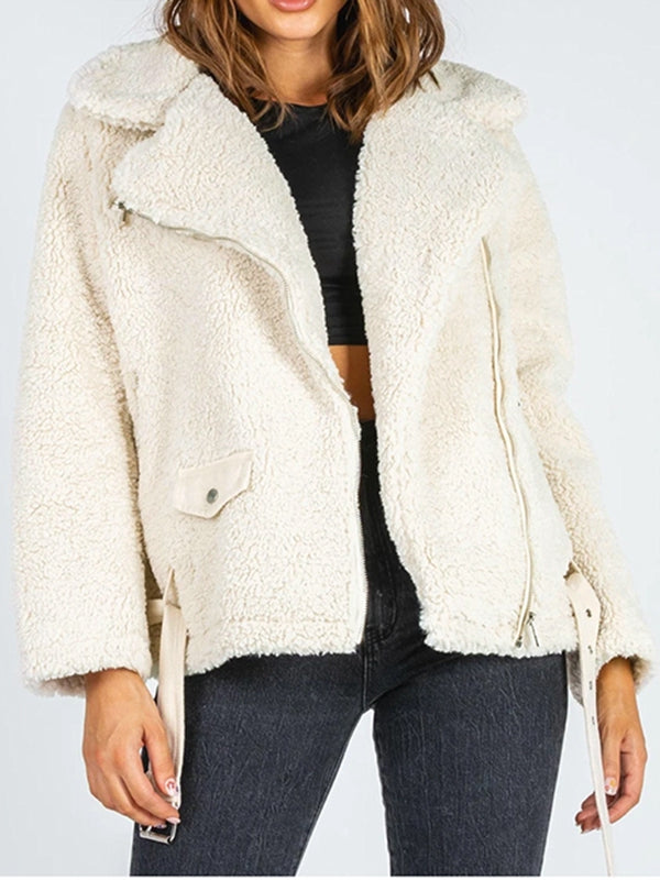 Zip-Up Belted Sherpa Jacket The Stout Steer