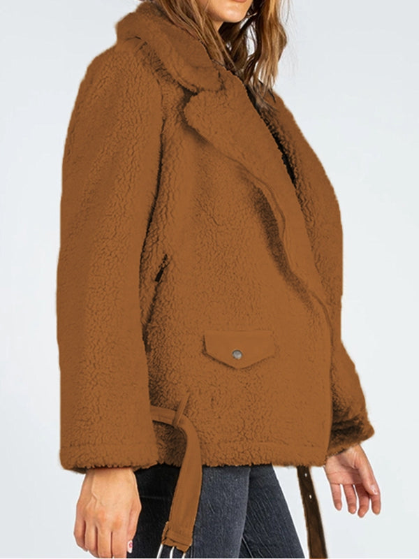 Zip-Up Belted Sherpa Jacket The Stout Steer