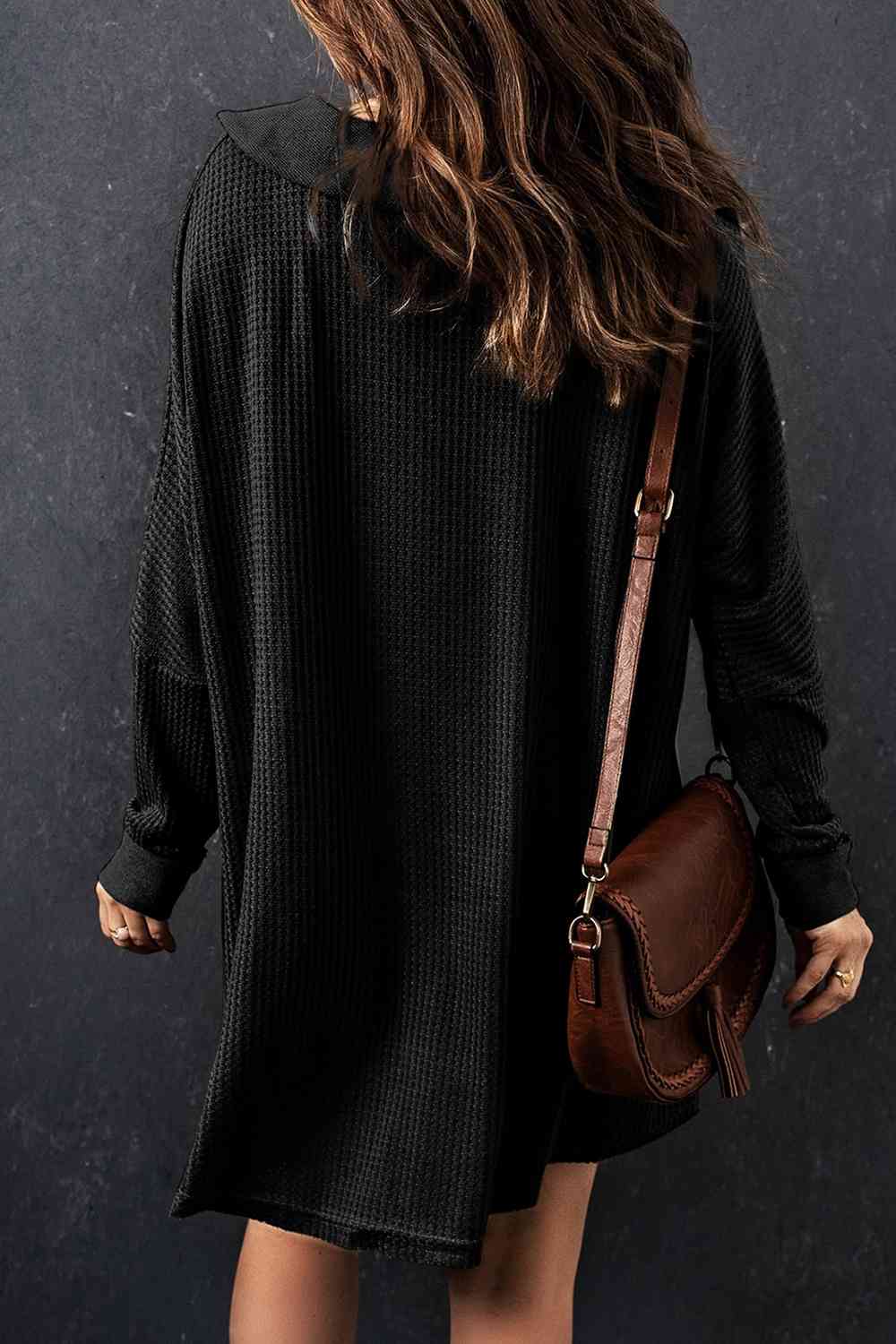 Waffle Knit Buttoned Long Sleeve Top with Breast Pocket