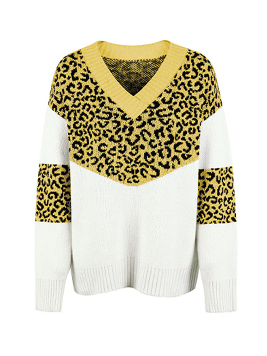 Leopard V-Neck Dropped Shoulder Sweater