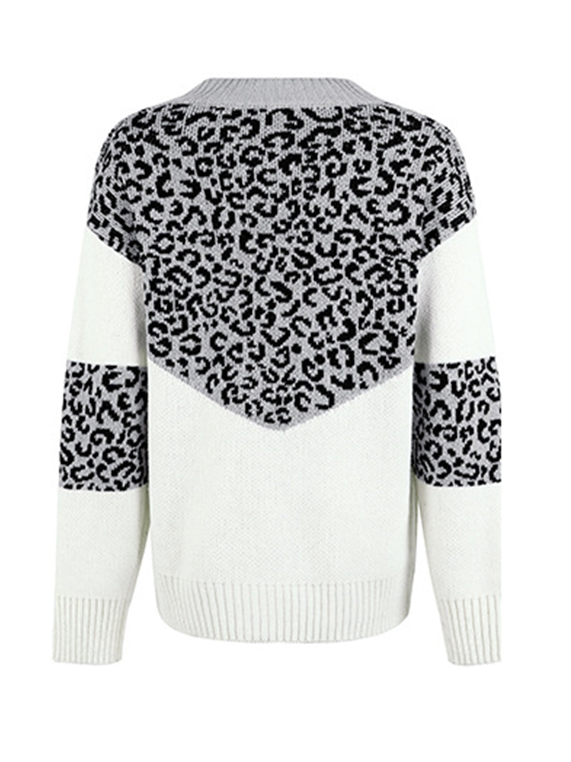 Leopard V-Neck Dropped Shoulder Sweater