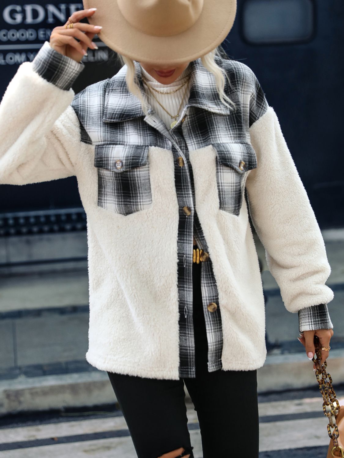 Plaid Collared Neck Button Down Jacket